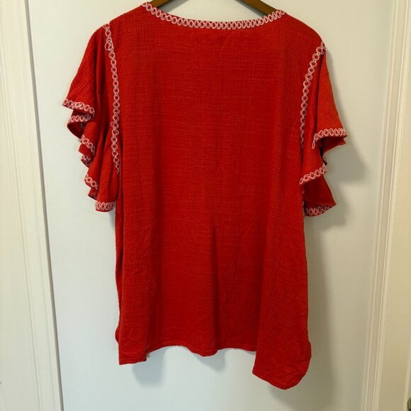 Max Studio London Blouse Short Sleeve Red White Flowy Size 3X Plus - Picture 10 of 12